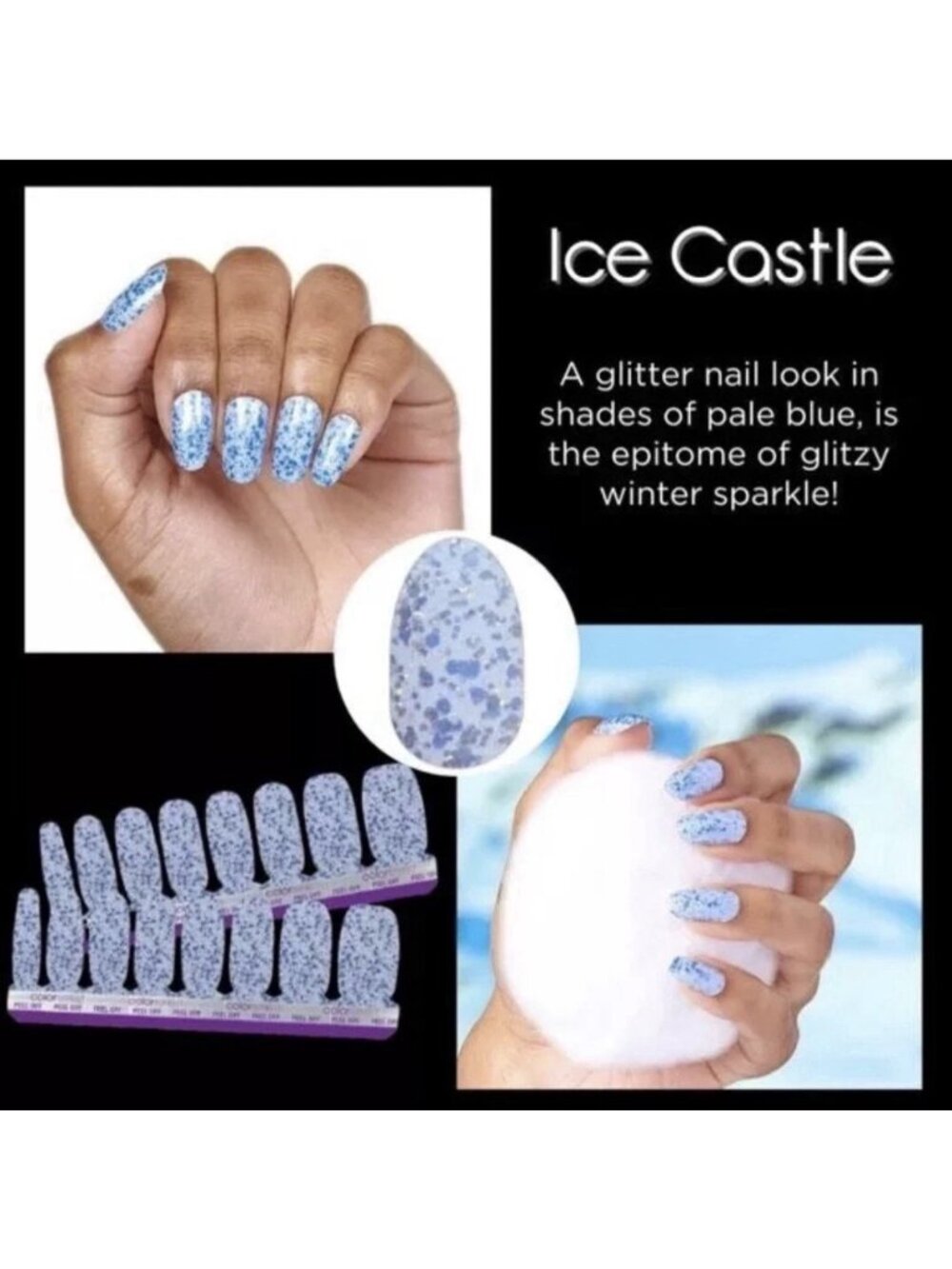 Color Street 100% Real Nail Polish Strips Retired Glitter Ice Castle, New